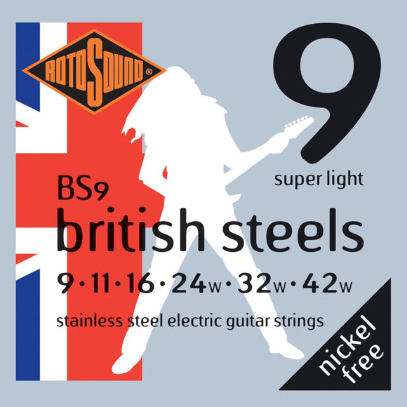 Rotosound (BS9) British Steels, Stainless Steel 9 - 42 Electric Guitar Strings