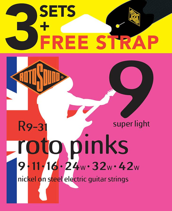 Rotosound R9 Triple Pack + Free Strap - Electric Guitar Strings