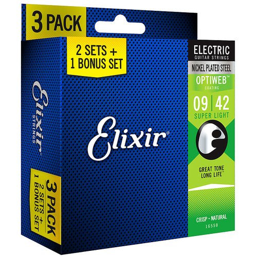 Elixir Optiweb 09 - 42 (Super Light) Electric Guitar Strings - Triple Pack