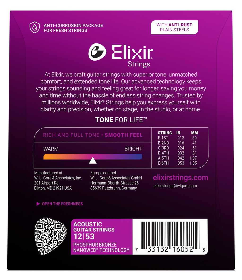 Elixir Nanoweb Light Phosphor Bronze Acoustic Strings
