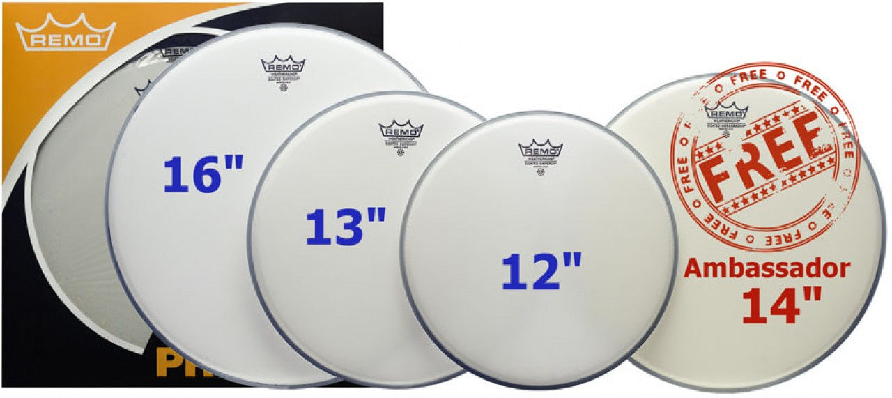 (N) Remo Coated Emperor Tom Pack 12", 13", 16" + Free 14" Ambassador Coated