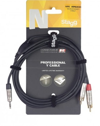 Stagg NYC1.5/MPS2CMR 1.5M / 5FT 3.5mm Stereo Jack - 2x RCA Cable