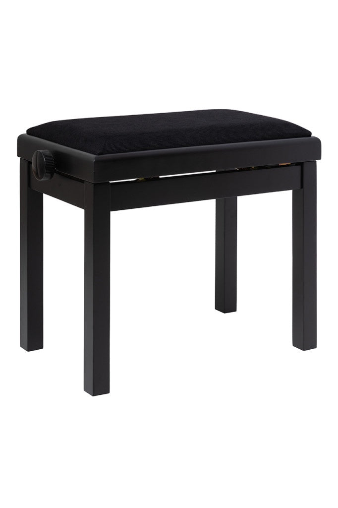 Matt Black Height Adjustable Piano Bench - Black Velvet Top - Plastic Adjustment Wheels