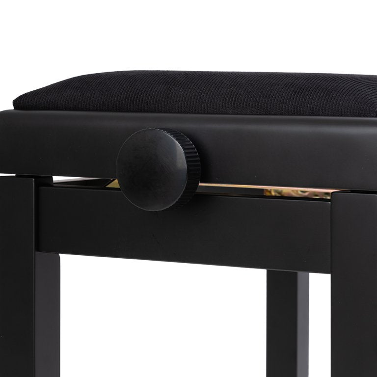 Matt Black Height Adjustable Piano Bench - Black Velvet Top - Plastic Adjustment Wheels