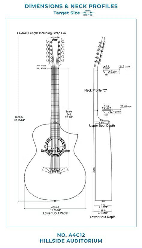 Bromo BAT4CE12 Solid Top Auditorium Electro Acoustic 12 String Guitar