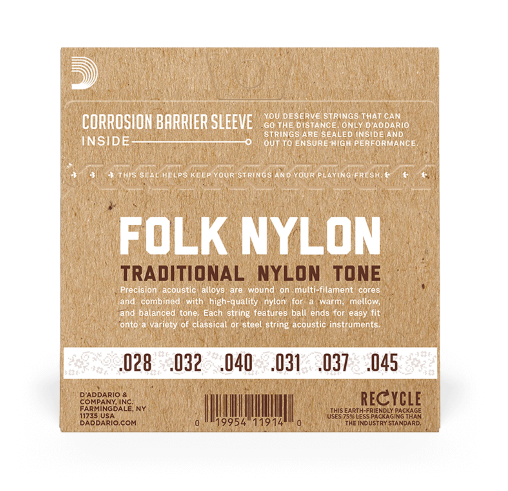 D'Addario EJ32C Folk Nylon / Ball Ended Classical Guitar Strings - Normal Tension