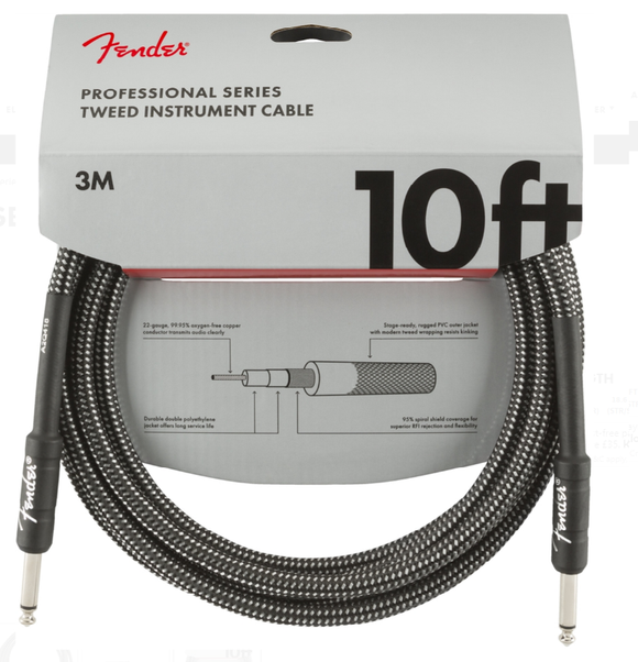 Fender Professional Series 10ft / 3m Straight - Straight Grey Tweed Jack Cable