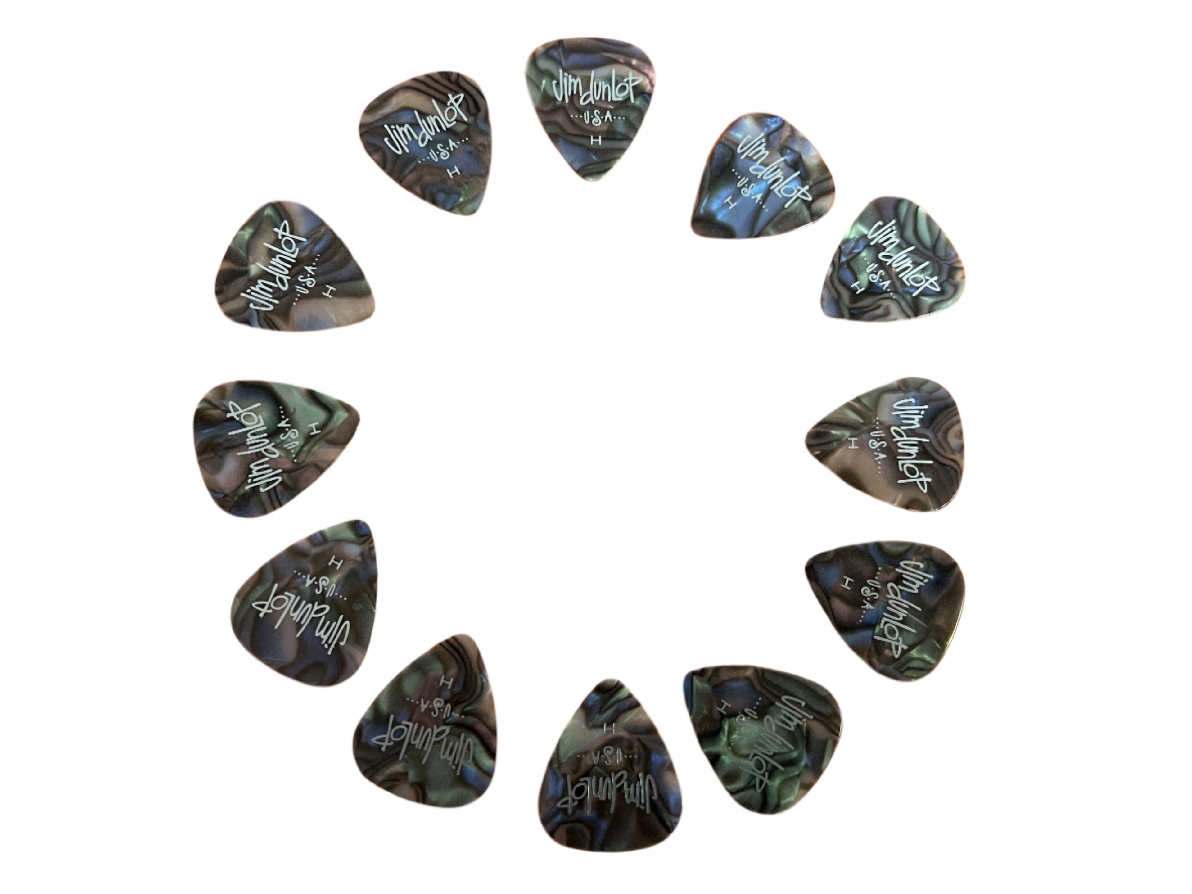 Jim Dunlop USA Heavy Celluloid Plectra - Pack 12 ABALONE