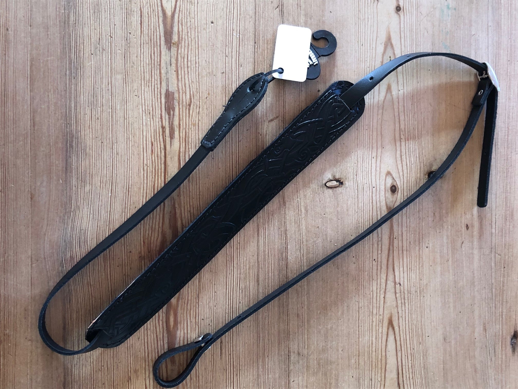LG Black Embossed Leather Mandolin / Ukulele Strap - Padded Shoulder Pad