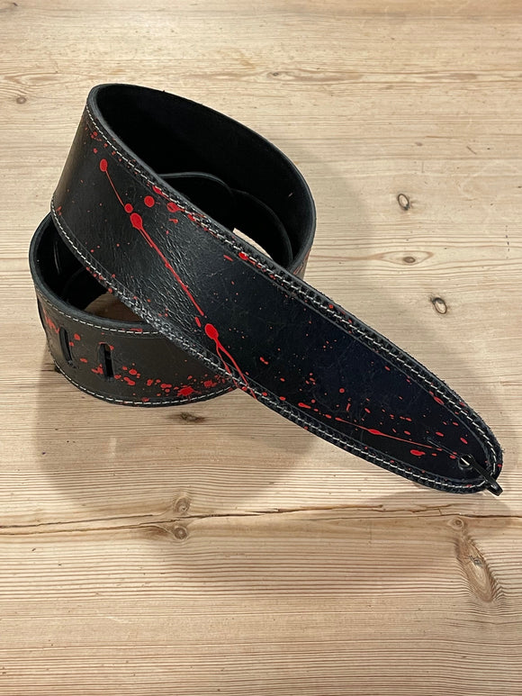 LG Red Paint Splatter Heavy Leather Guitar Strap