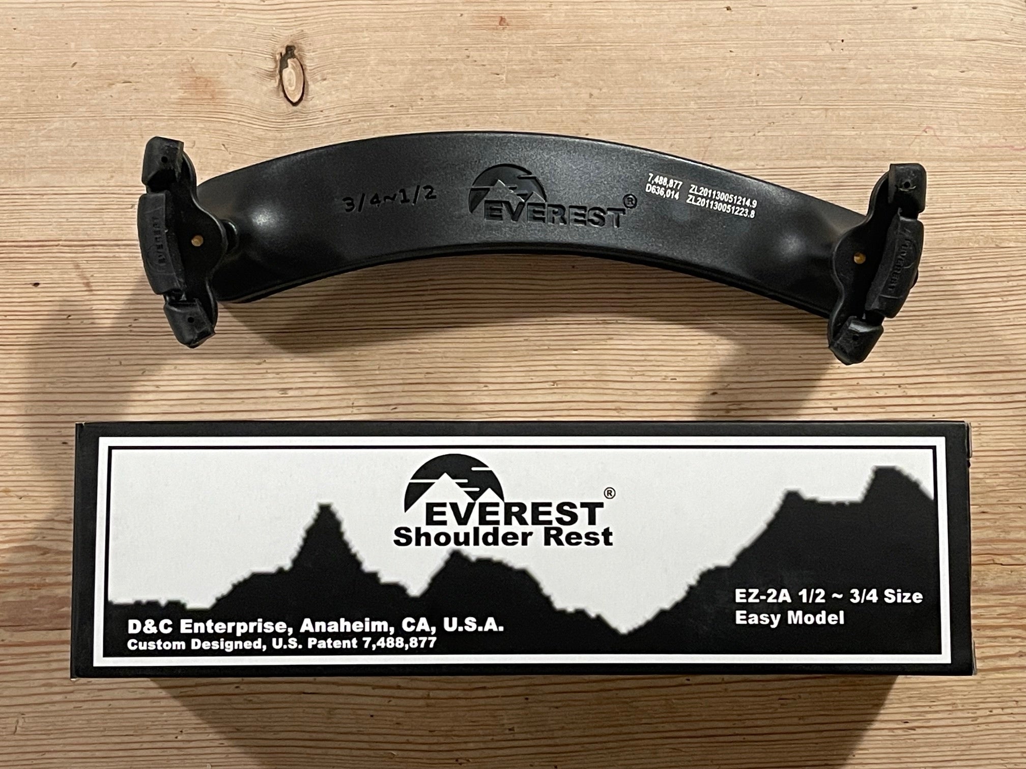 Everest EZ-2A Black Violin Shoulder Rest 1/2 - 3/4