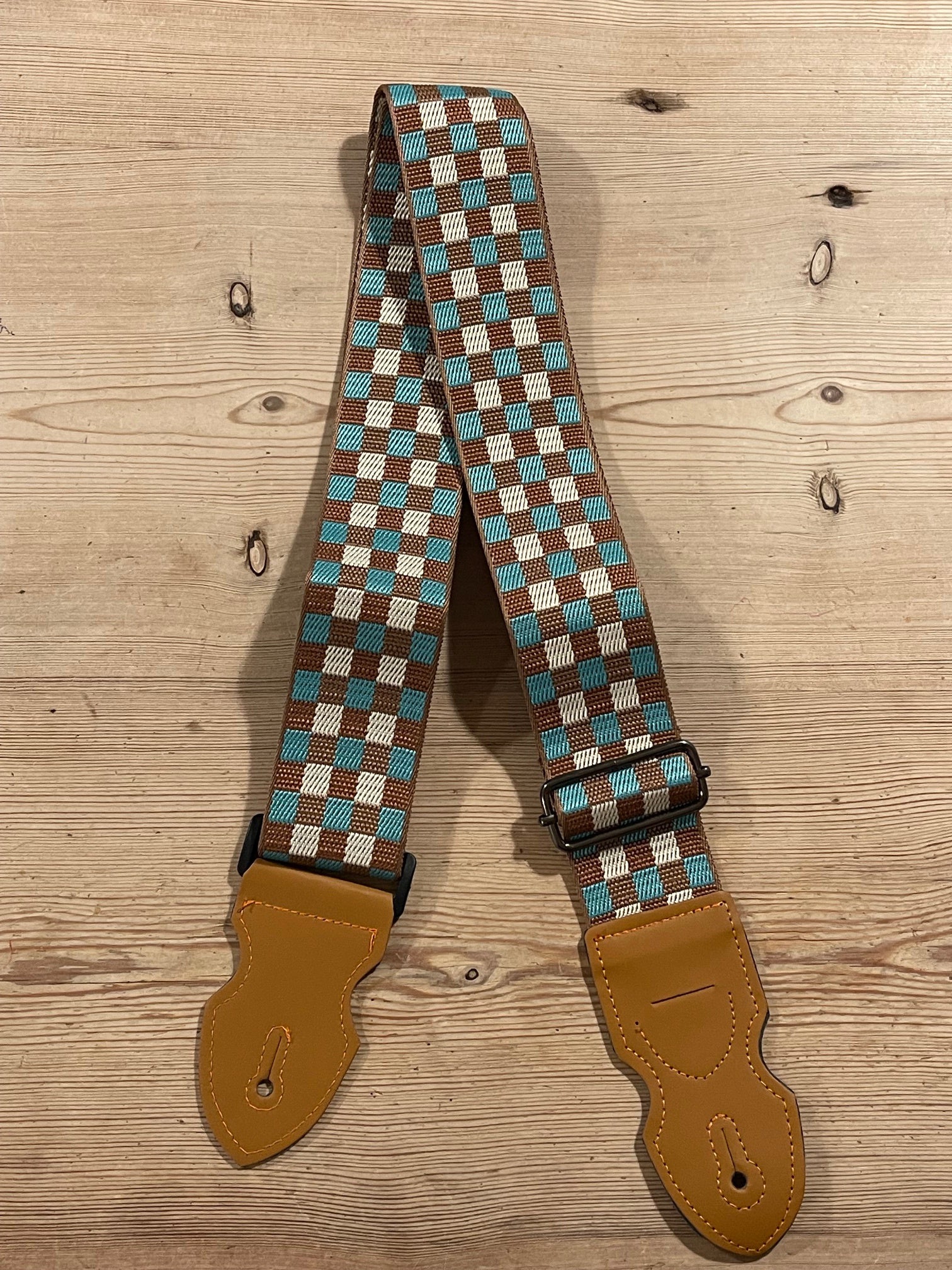 Earth Bond Vegan Dark Brown Check Guitar Strap