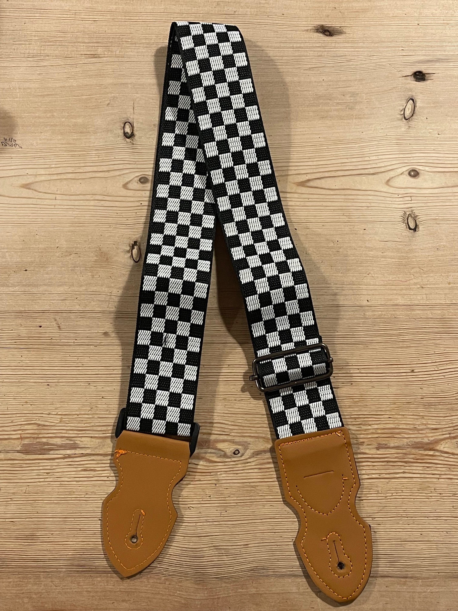 Earth Bond Vegan Black and White Check Guitar Strap