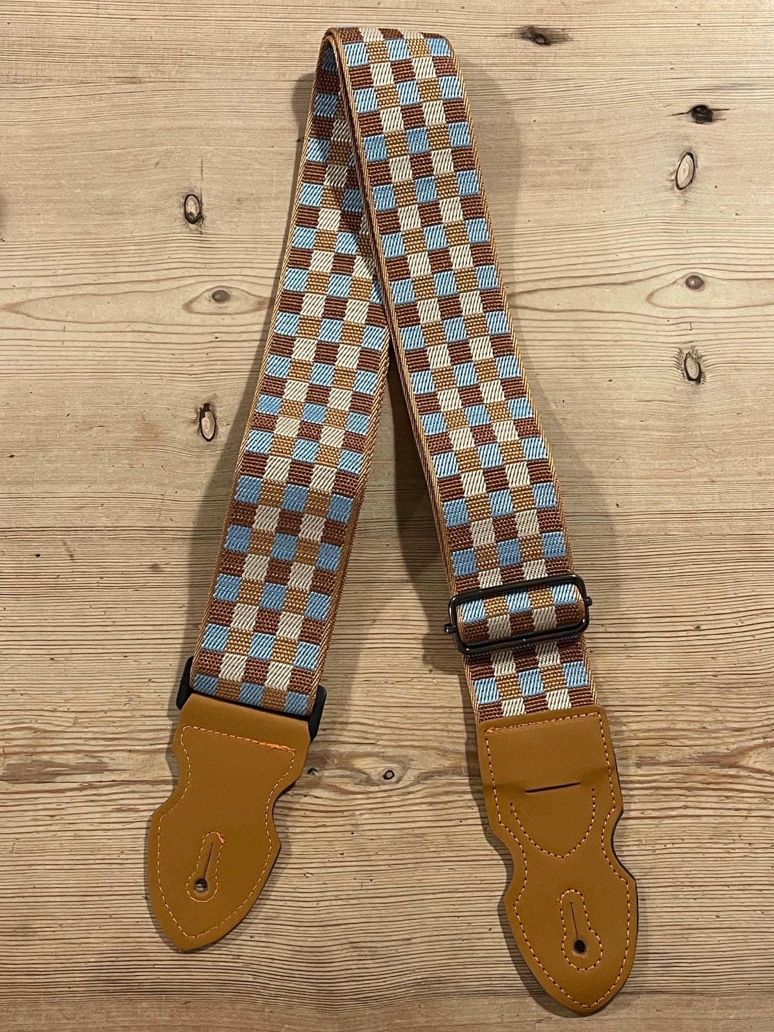 Earth Bond Vegan Light Brown Check Guitar Strap