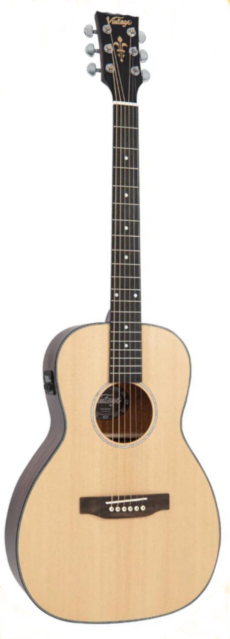 Vintage VE1800N Solid Top Electro Acoustic Parlour Guitar - Natural