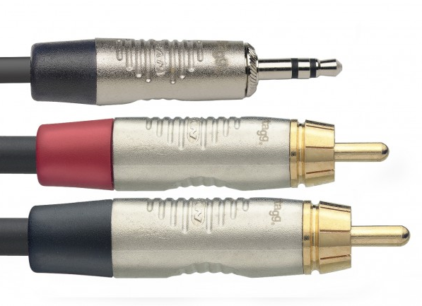 Stagg NYC1.5/MPS2CMR 1.5M / 5FT 3.5mm Stereo Jack - 2x RCA Cable