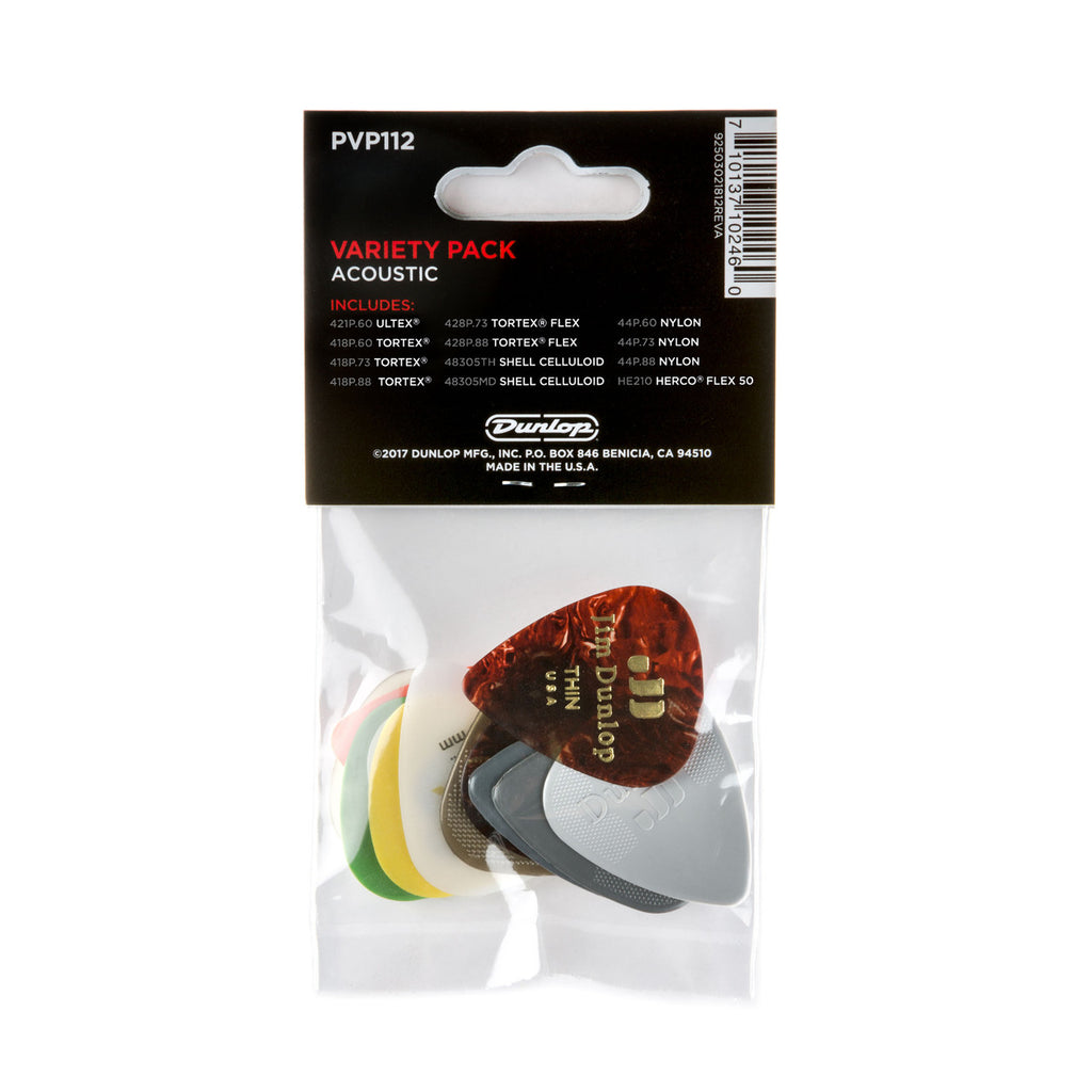 Dunlop PVP112 Acoustic Guitar Variety Pick / Plectrum Pack - Pack of 12