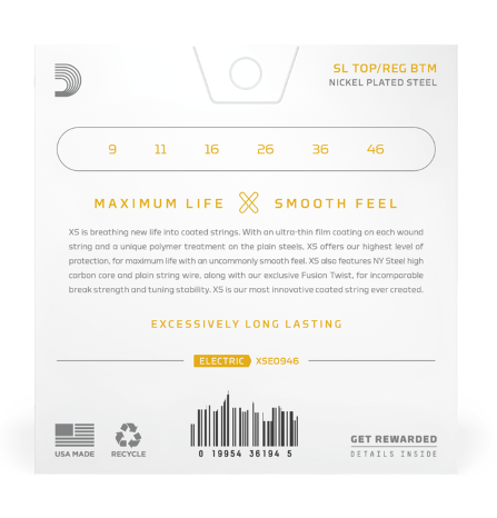 D'Addario XS Coated Light Top - Regular Bottoms Nickel Plated Steel Electric Guitar Strings