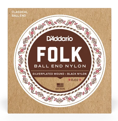 D'Addario Folk Nylon Ball Ended Black Nylon Classical Guitar Strings - Normal Tension