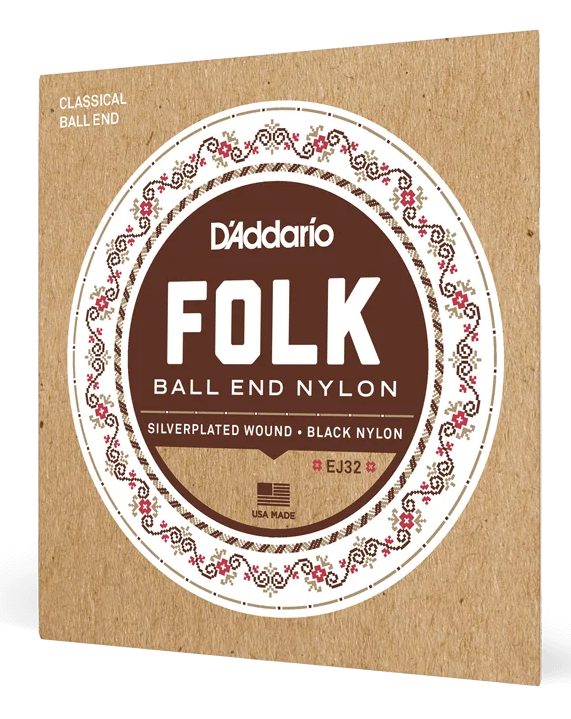 D'Addario Folk Nylon Ball Ended Black Nylon Classical Guitar Strings - Normal Tension