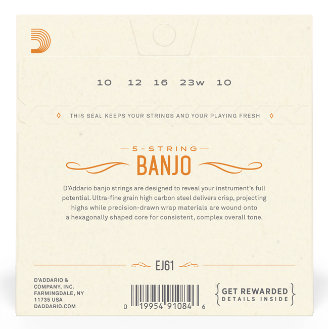 D'Addario EJ61 Medium Nickel Plated 5 String Banjo Set