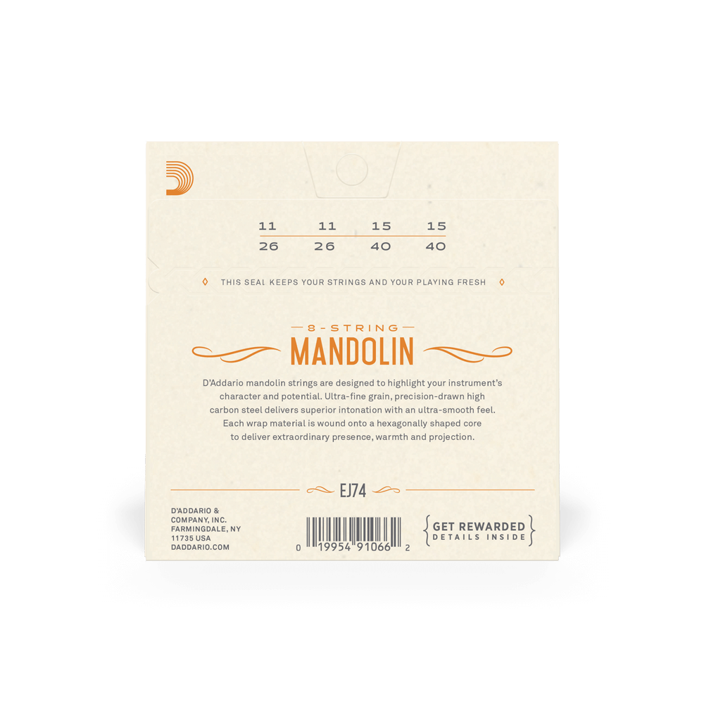 D'Addario EJ74 Medium Phosphor Bronze Mandolin String Set
