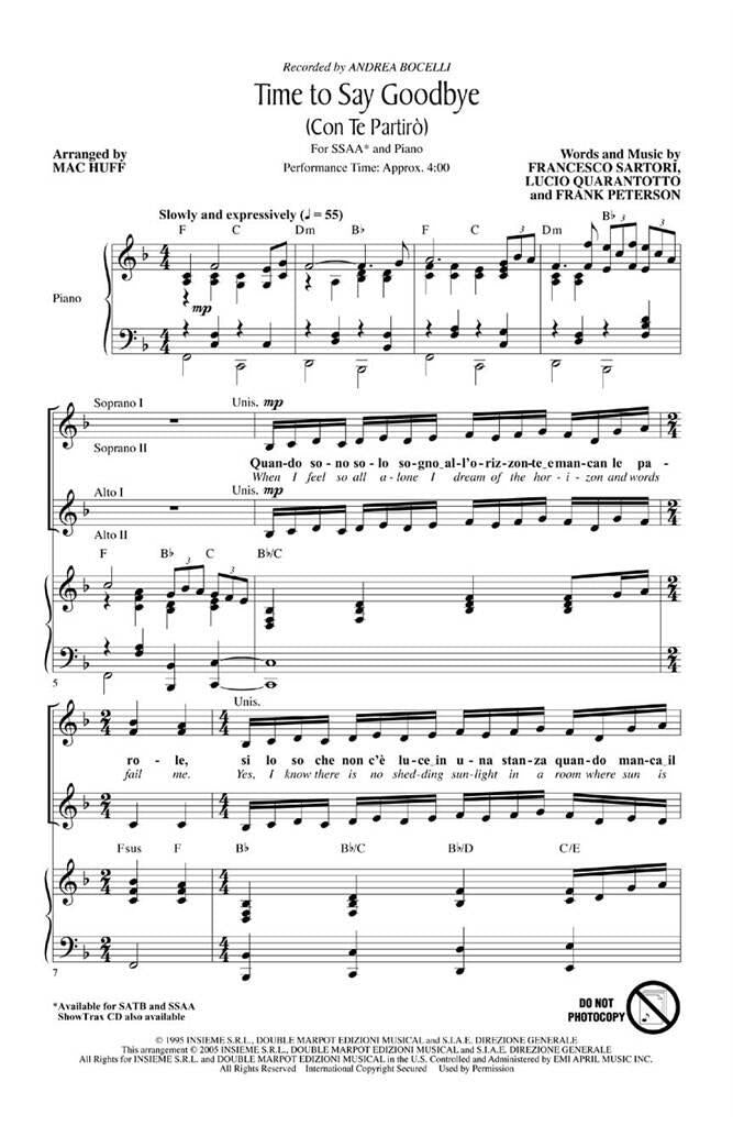 Time to say goodbye (Con Te Partiro) SSAA version