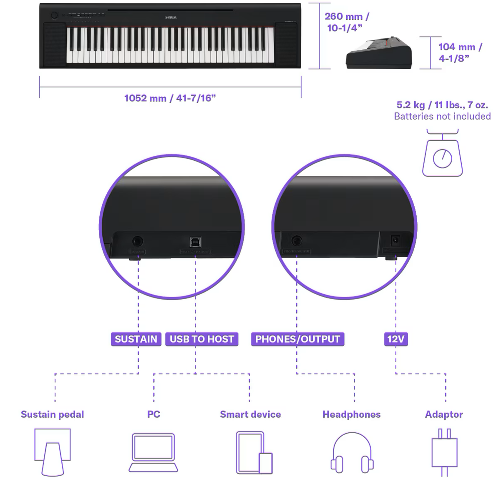 Yamaha Piaggero NP-15B NP15B Touch Sensitive Piano Keyboard - 61 Keys