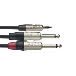 Stagg (NYC3/MPS2PR) 3M / 10FT 3.5mm Stereo Jack - 2x 6.35mm Mono Jack Cable