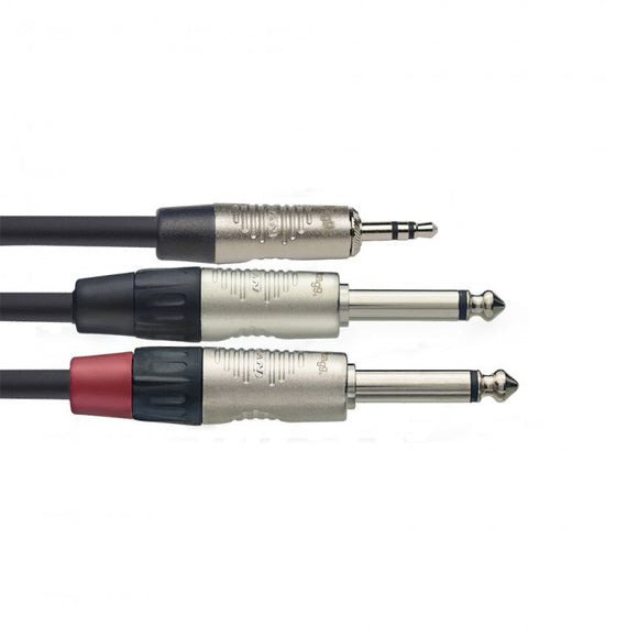 Stagg (NYC3/MPS2PR) 3M / 10FT 3.5mm Stereo Jack - 2x 6.35mm Mono Jack Cable