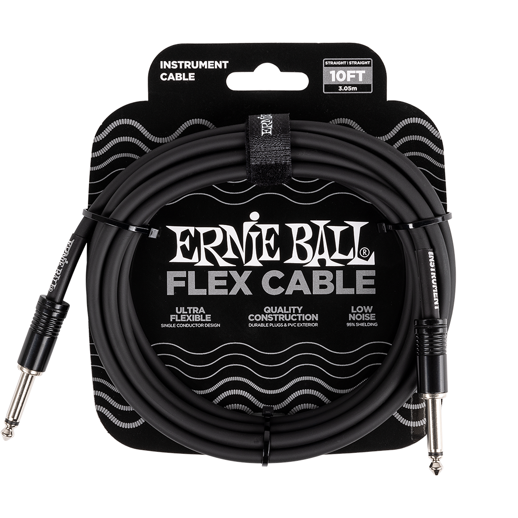 Ernie Ball Flex 10ft / 3m Black Straight Jack - Straight Jack Cable