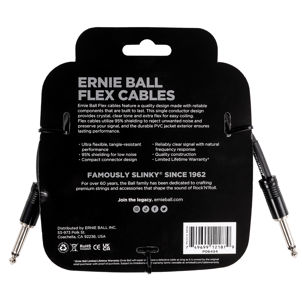 Ernie Ball Flex 10ft / 3m Black Straight Jack - Straight Jack Cable