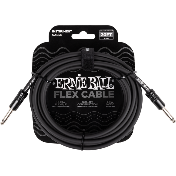 Ernie Ball Flex 20ft / 6m Black Straight Jack - Straight Jack Cable