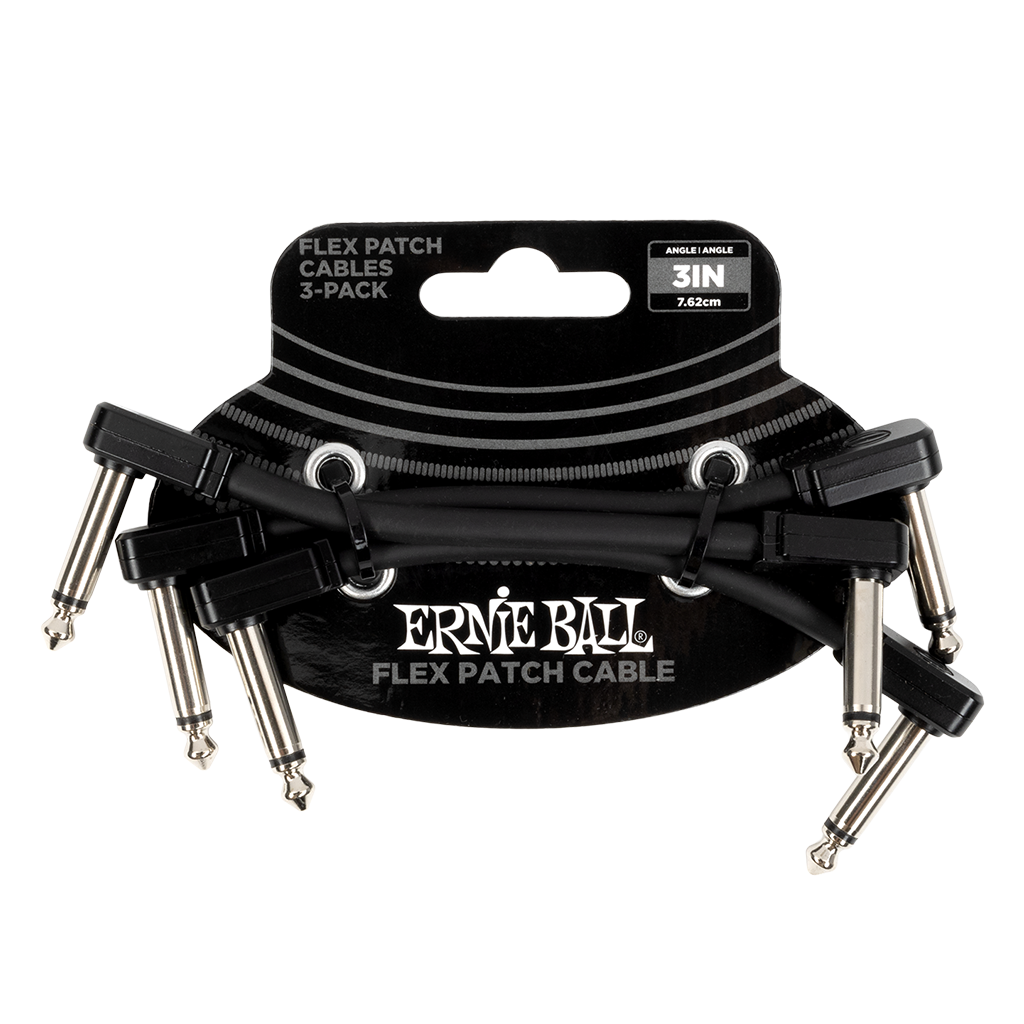 Ernie Ball 3" / 7.62cm Flex Patch Cables - Black - Pack of 3