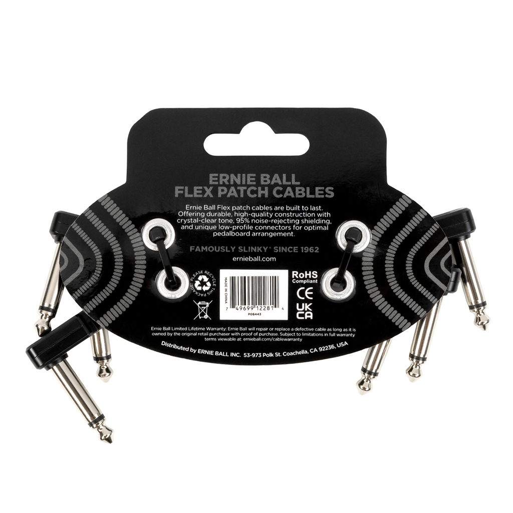 Ernie Ball 3" / 7.62cm Flex Patch Cables - Black - Pack of 3