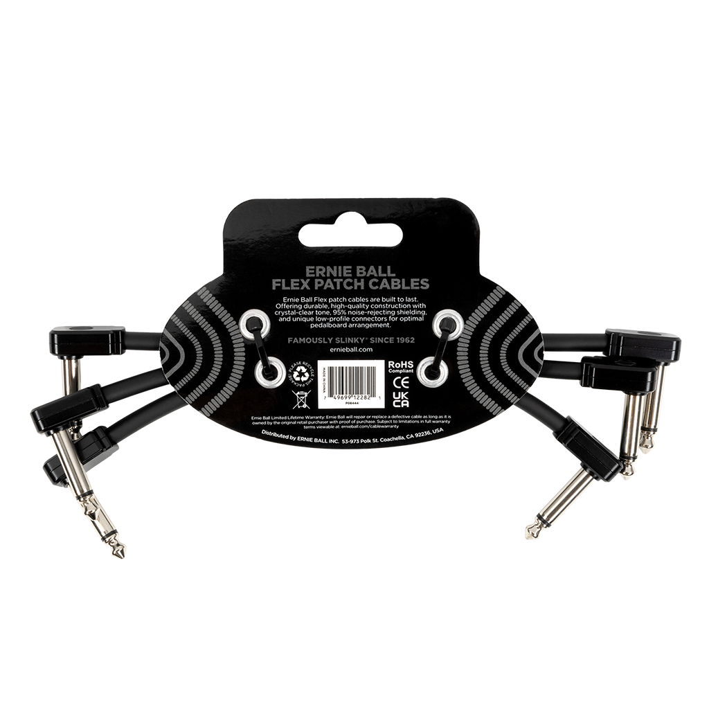 Ernie Ball 6" / 15.24cm Flex Patch Cables - Black - Pack of 3