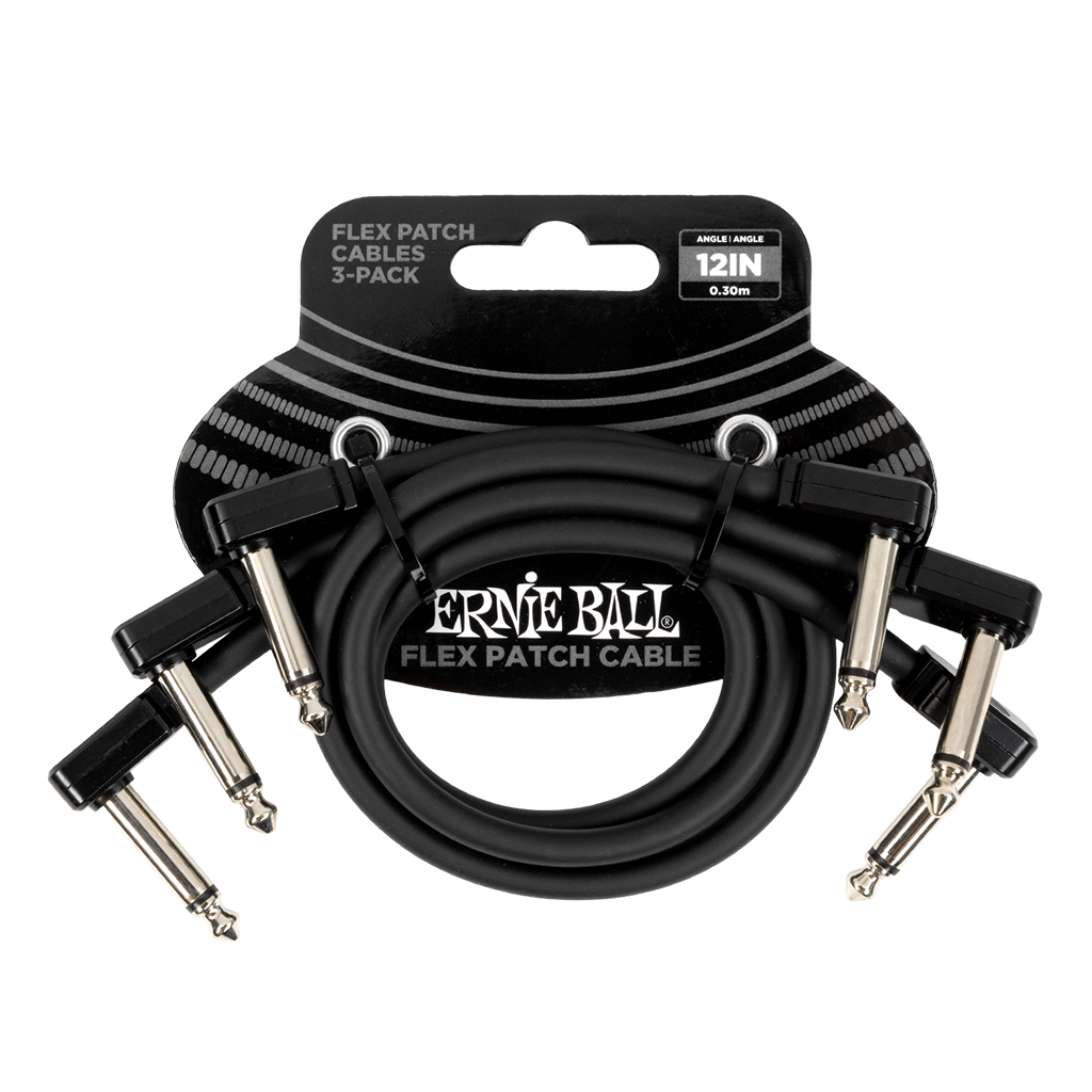 Ernie Ball 12" / 30cm Flex Patch Cables - Black - Pack of 3