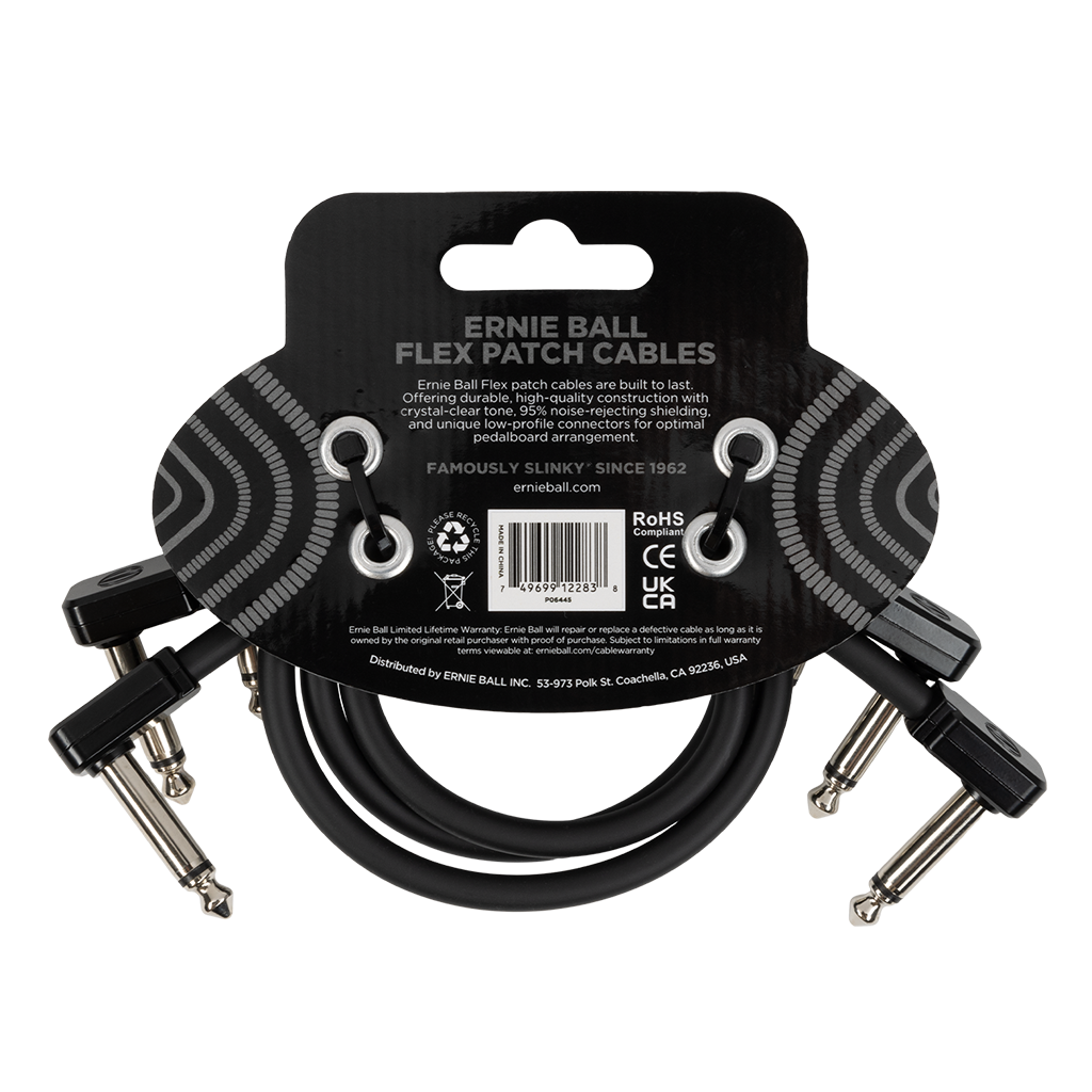 Ernie Ball 12" / 30cm Flex Patch Cables - Black - Pack of 3