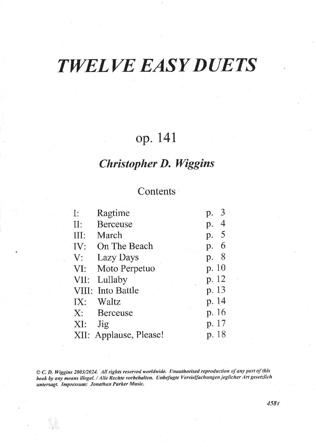 Twelve Easy Duets op.141 - Two Violins - Christopher Wiggins