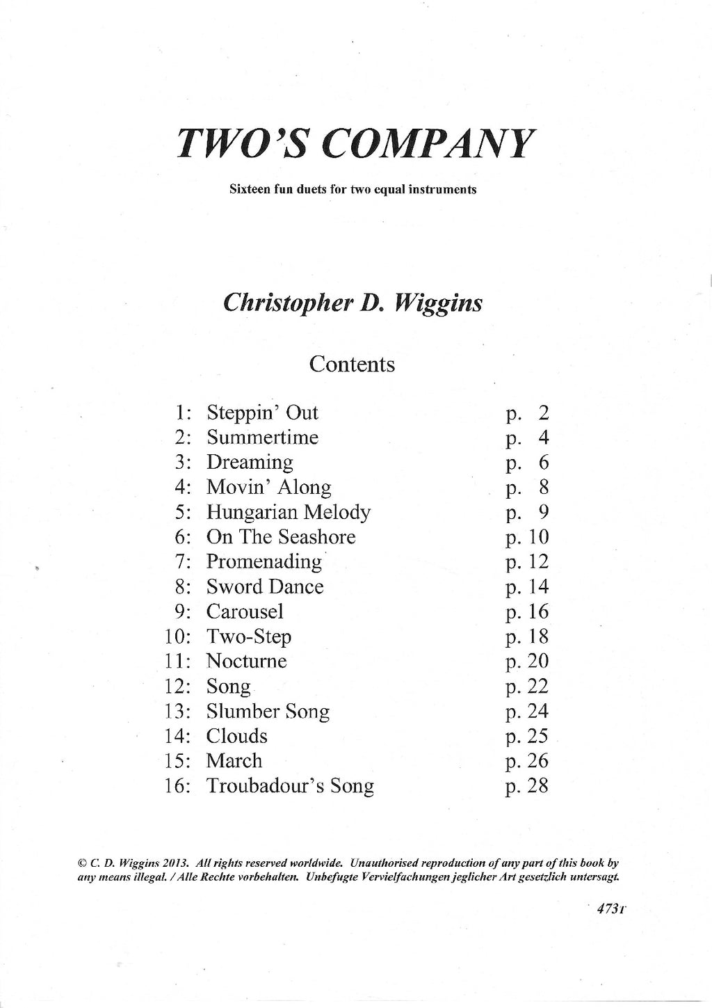 Two's Company - Two Alto Saxophone- 16 little duets for two equal instruments op. 157B