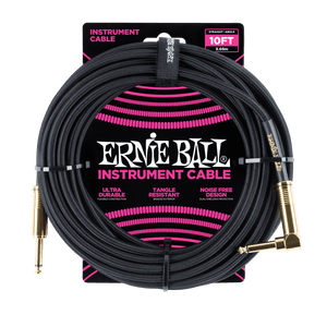 Ernie Ball 10ft / 3m Black Braided Right Angle - Straight Jack Cable