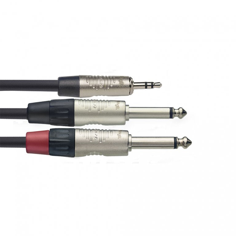 Stagg (NYC2/MPS2PR) 2M / 6FT 3.5mm Stereo Jack - 2x 6.35mm Mono Jack Cable