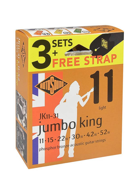 Rotosound JK11 Triple Pack + Free Strap - Phosphor Bronze 11 - 52