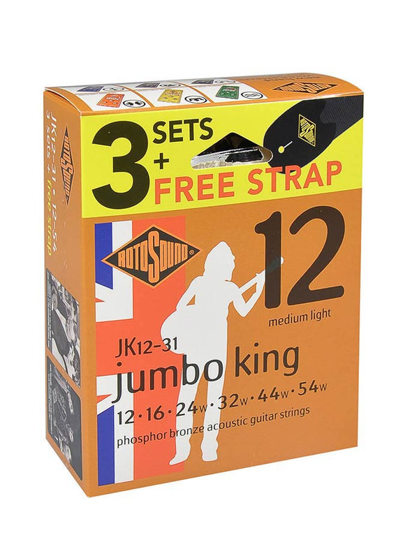 Rotosound JK12 Triple Pack + Free Strap - Phosphor Bronze 12 - 54