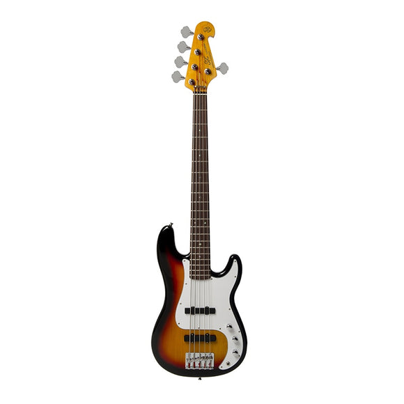 SX Vintage Series 3 Tone Sunburst P Style 5 String Bass Guitar