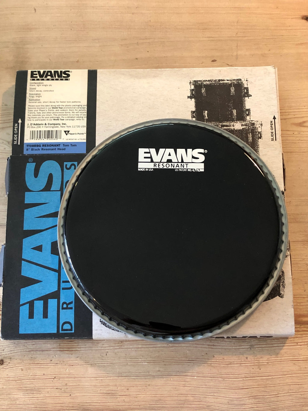 New Old Stock / Old Logo Evans (TT08RBG) 8" Black Resonant Drum Head / Skin