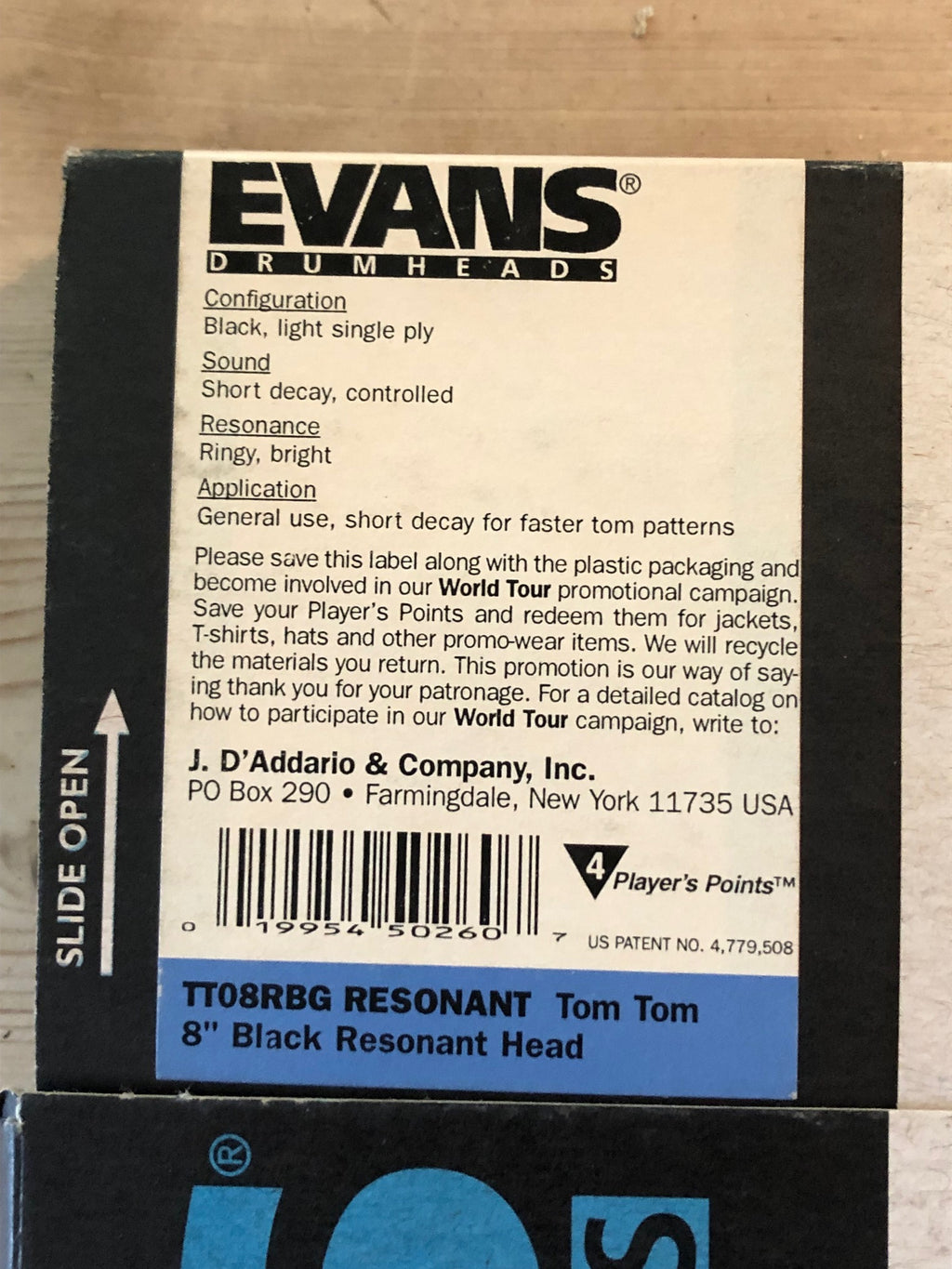 New Old Stock / Old Logo Evans (TT08RBG) 8" Black Resonant Drum Head / Skin
