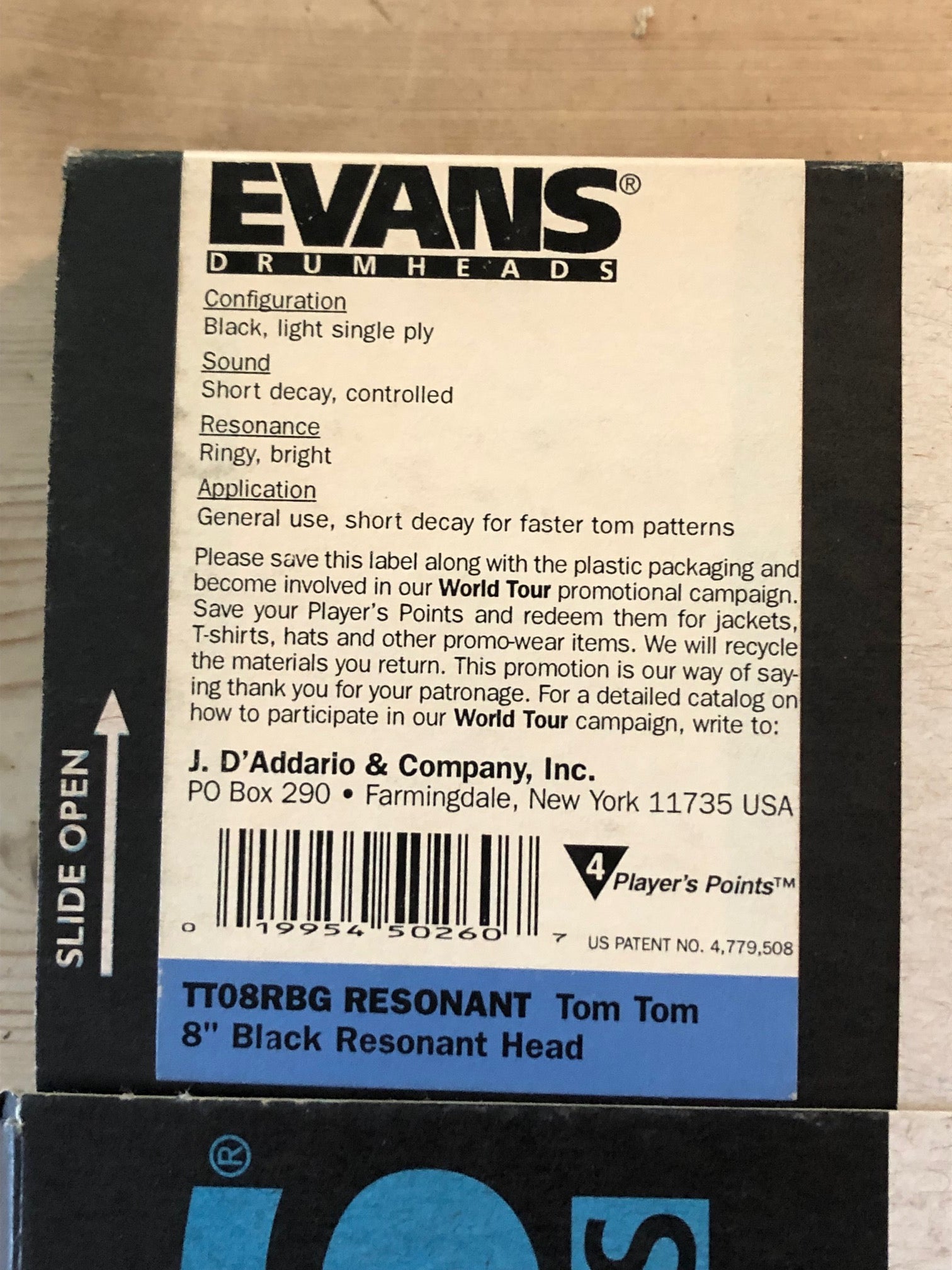 New Old Stock / Old Logo Evans (TT08RBG) 8" Black Resonant Drum Head / Skin