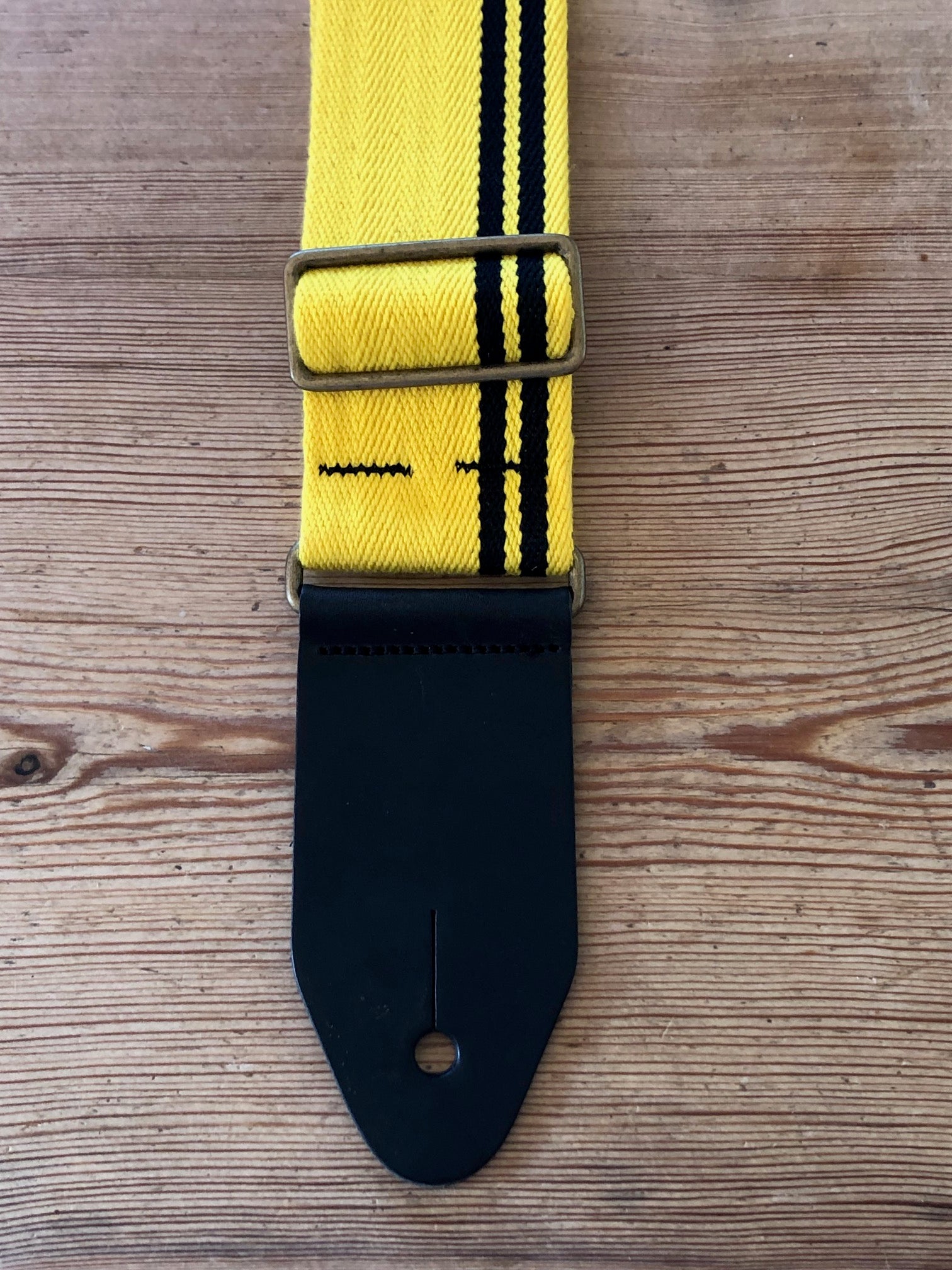 LG Yellow With Black Racing Stripe Cotton Guitar Strap *D