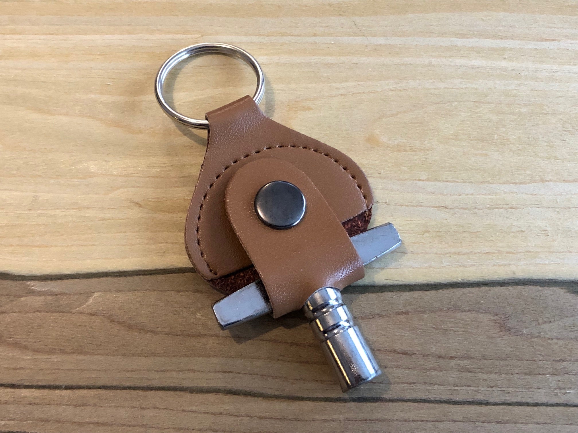 Leather Keyring Drum Key Holder - Light Brown